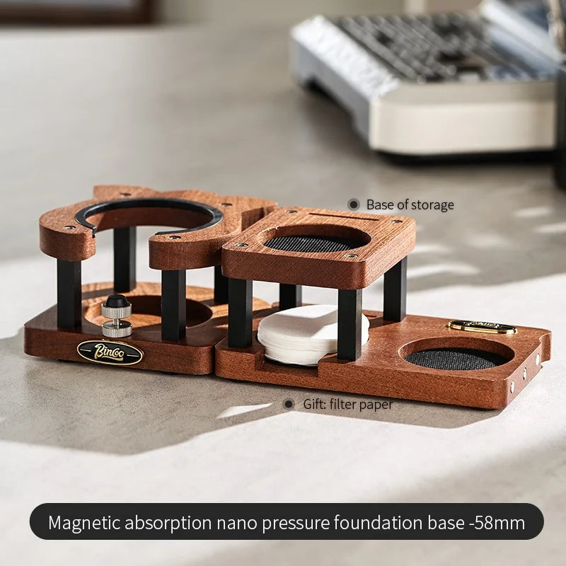 Bincoo Coffee Storage Base Powder Hammer Cloth Powder Dispenser Set Solid Wood Handle Filling Base With Magnetic 51/58MM