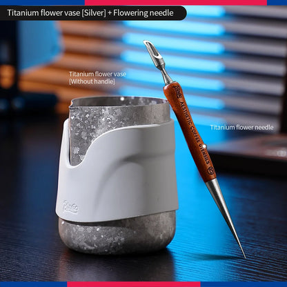 Bincoo Handleless Titanium Frothing Pitcher – Round Spout Latte Art Cup with Measuring Scale, Home Barista Tool