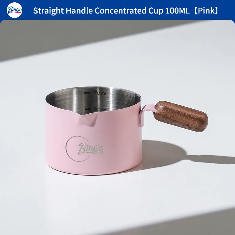 Bincoo Stainless Steel Espresso Measuring Cup With Wood Handle Espresso Shot Cup for Coffee Extraction and Milk Frothing Barista