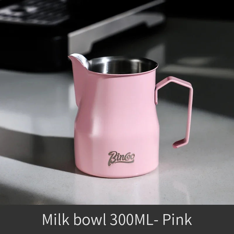 Bincoo GYKF0193 300/450ml Pink Milk Frothing Pitcher Stainless Steel Espresso Steaming Cup with Measurement Scale for Latte Art Barista