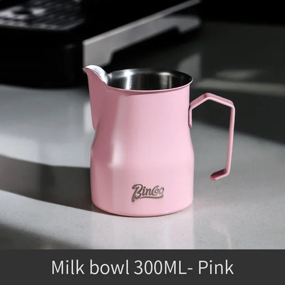 Bincoo GYKF0193 300/450ml Pink Milk Frothing Pitcher Stainless Steel Espresso Steaming Cup with Measurement Scale for Latte Art Barista