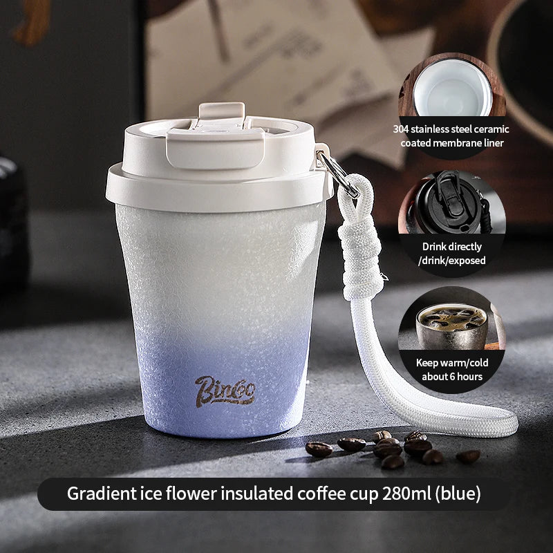 Bincoo 280ml Double Wall Ceramic Lined Travel Mug Portable Car Insulated Cup Stainless Steel Thermal Cup for Camping & Daily