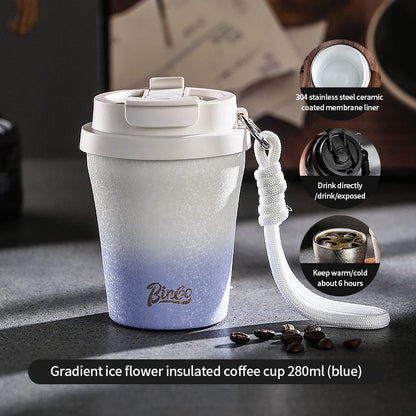 Bincoo 280ml Double Wall Ceramic Lined Travel Mug Portable Car Insulated Cup Stainless Steel Thermal Cup for Camping & Daily