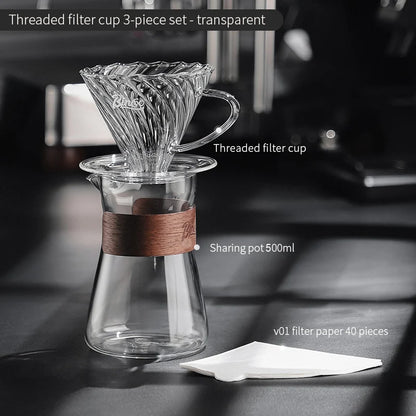 Bincoo Pour Over Coffee Maker Reusable Filter Dripper Glass Coffee Hand Brewing Coffee Sharing Pot Funnel Filter Cups Barista