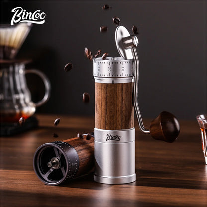 Bincoo Manual Coffee Grinder 38mm CNC 420 6-Star Steel Burr 9-Grade External Adjustment Aluminum Body for Precise Hand Grinding