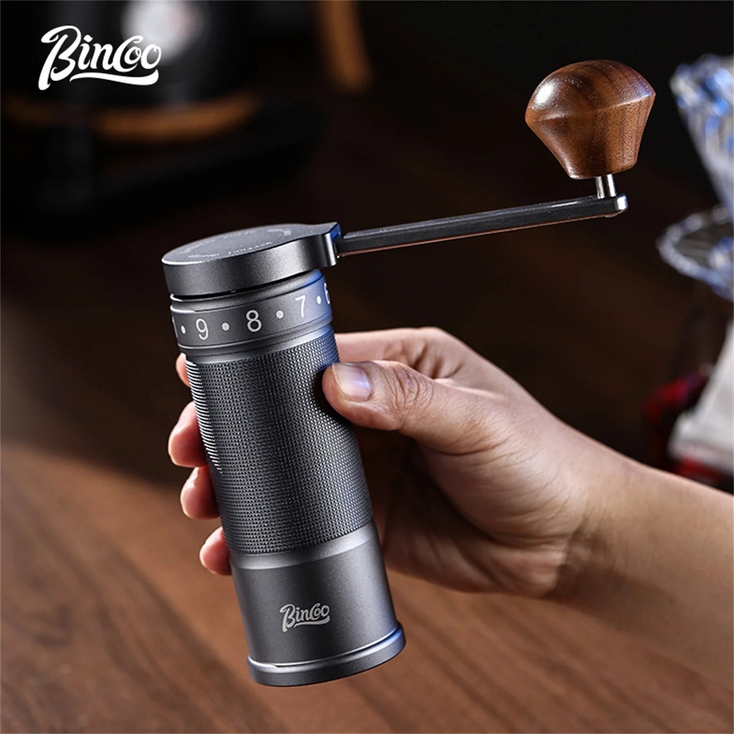 Bincoo Professional  Upgrade Manual Coffee Grinder CNC Stainless Steel Burr Adjustable Foldable Hand-Crank Coffee Bean Grinding