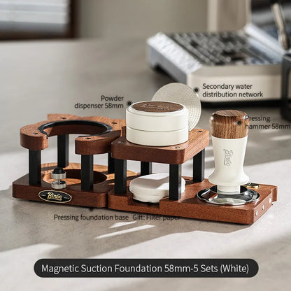 Bincoo Coffee Storage Base Powder Hammer Cloth Powder Dispenser Set Solid Wood Handle Filling Base With Magnetic 51/58MM