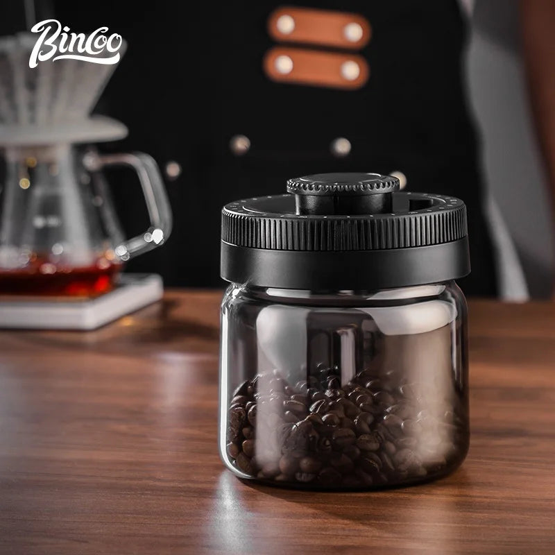 Bincoo Coffee Bean Canister Sealed Jar Glass Sealed Can Vacuum Storage Jar Coffee Powder Storage Timeable 0.4/0.6/0.8/1.2L