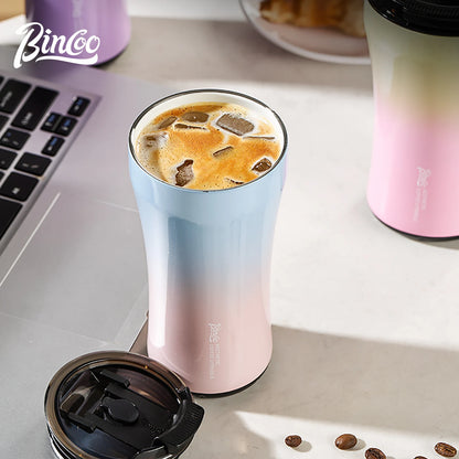 BINCOO 380ML 316 Stainless Steel Coffee Cup, Car Thermos Mug, Leak_Proof Double Wall Ceramic Inner Liner Vacuum Insulated Cups