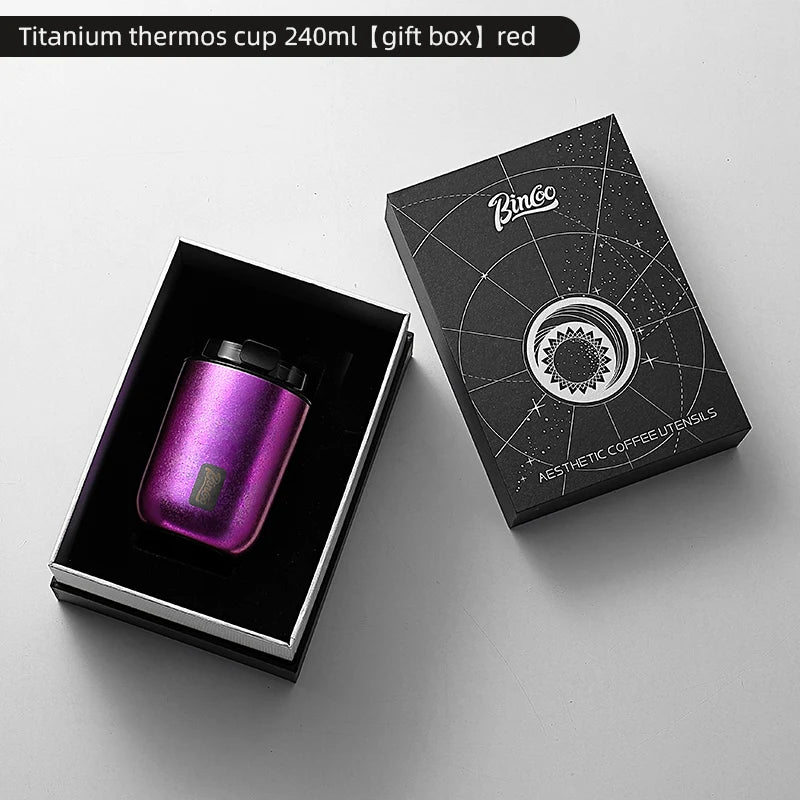 BINCOO 240ML Pure Titanium Coffee Thermos Cup Car Leak-proof Travel Thermal Mug Portable Vacuum Insulated Coffee Cup Gift Box