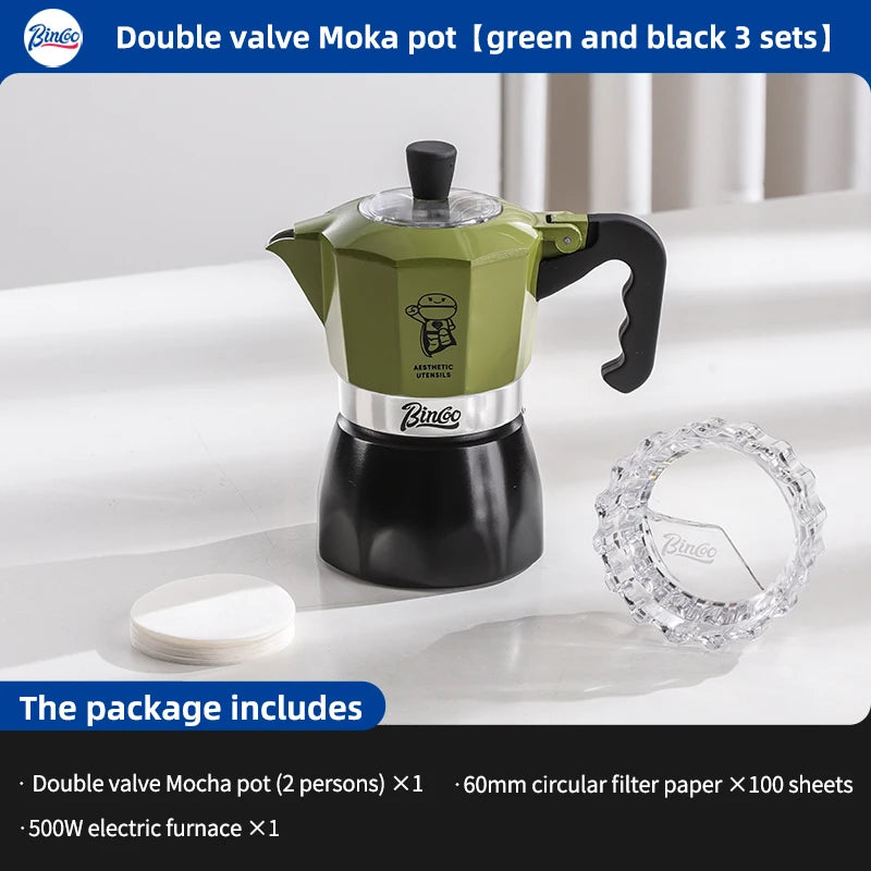 Bincoo Dual Valve Moka Pot Espresso Mocha Pot Concentrated  Extraction Coffee Pot Home Brewing Kit Maker Barista Use Tools
