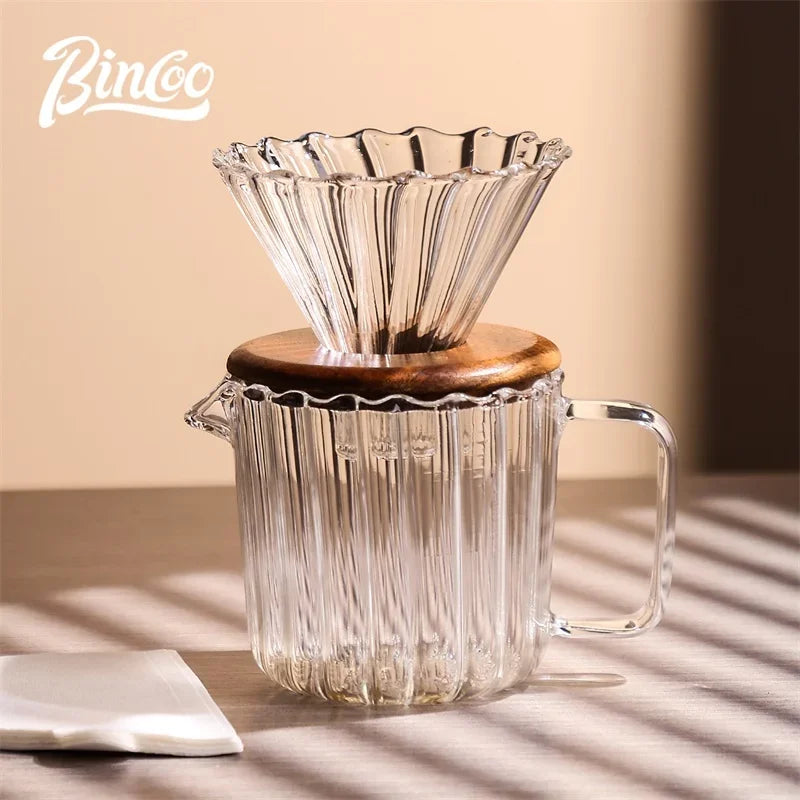 Bincoo Clear Vertical Sharing Pot Reusable Conical Filter 1-2 Cups with Storage Bag 3 Piece Set Hand Brewed Coffee Accessories