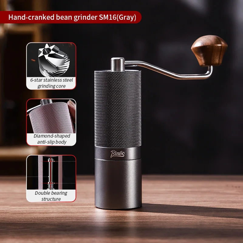 Bincoo Professional Manual Coffee Grinder Six Star Steel Knife Wheel Hand Cranked Coffee Grinder Portable Camping Barista Tools