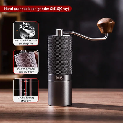 Bincoo Professional Manual Coffee Grinder Six Star Steel Knife Wheel Hand Cranked Coffee Grinder Portable Camping Barista Tools