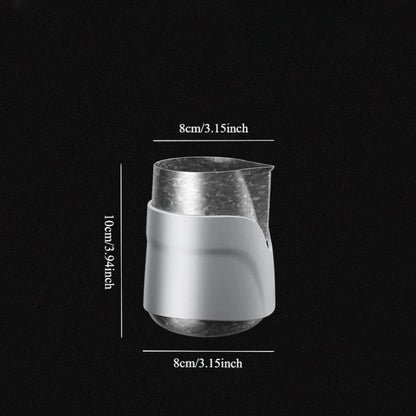 Bincoo Handleless Titanium Frothing Pitcher – Round Spout Latte Art Cup with Measuring Scale, Home Barista Tool