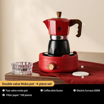 BINCOO Double Valve Moka Pot Coffee Maker with Electric Stove Home Pot Outdoor Mini Coffee Pot 2 Cups, stovetop espresso maker
