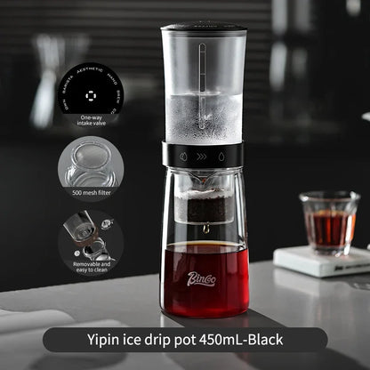 Bincoo 450ml Ice Drip Cold Brew Coffee Maker, Portable Iced Coffee Pot, Removable for Cleaning, Camping & Home Use