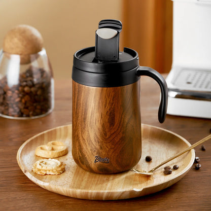 Bincoo 500ml 304 Stainless Steel Travel Coffee Cup with Wood Grain Design Double Wall Insulated Large Tumbler for Drinks