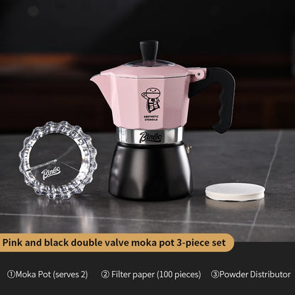 Bincoo Dual Valve Moka Pot Espresso Mocha Pot Concentrated  Extraction Coffee Pot Home Brewing Kit Maker Barista Use Tools