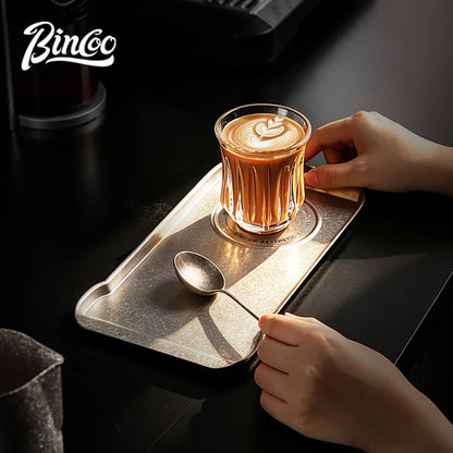 Bincoo Pure Titanium Coffee Serving Tray – Cafe Display Plate for Iced Americano, Latte, Cake & Dessert Storage Platter