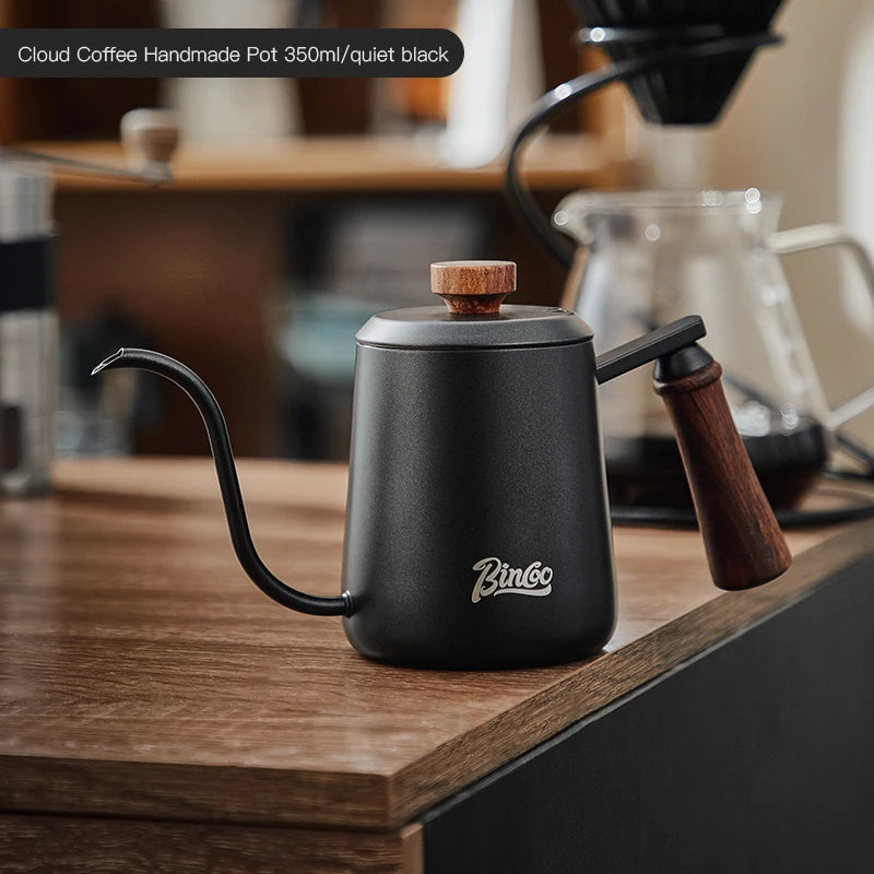 Bincoo GYKF2313 Stainless Steel Hand Drip Coffee Kettle with Real Wood Handle Long Gooseneck Spout  Precision Pouring and Home Brewing