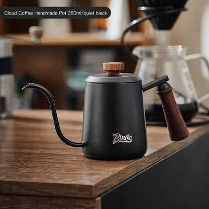 Bincoo GYKF2313 Stainless Steel Hand Drip Coffee Kettle with Real Wood Handle Long Gooseneck Spout  Precision Pouring and Home Brewing