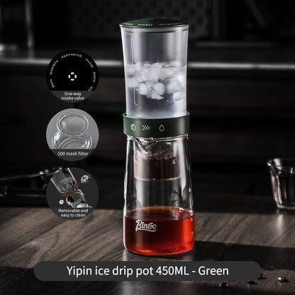 Bincoo Yipin Cold Drip Tower 450ml, Borosilicate Lower Pot & PCTG Upper Pot, Iced/Cold Brew Coffee Maker, Home & Cafe Cold Brew