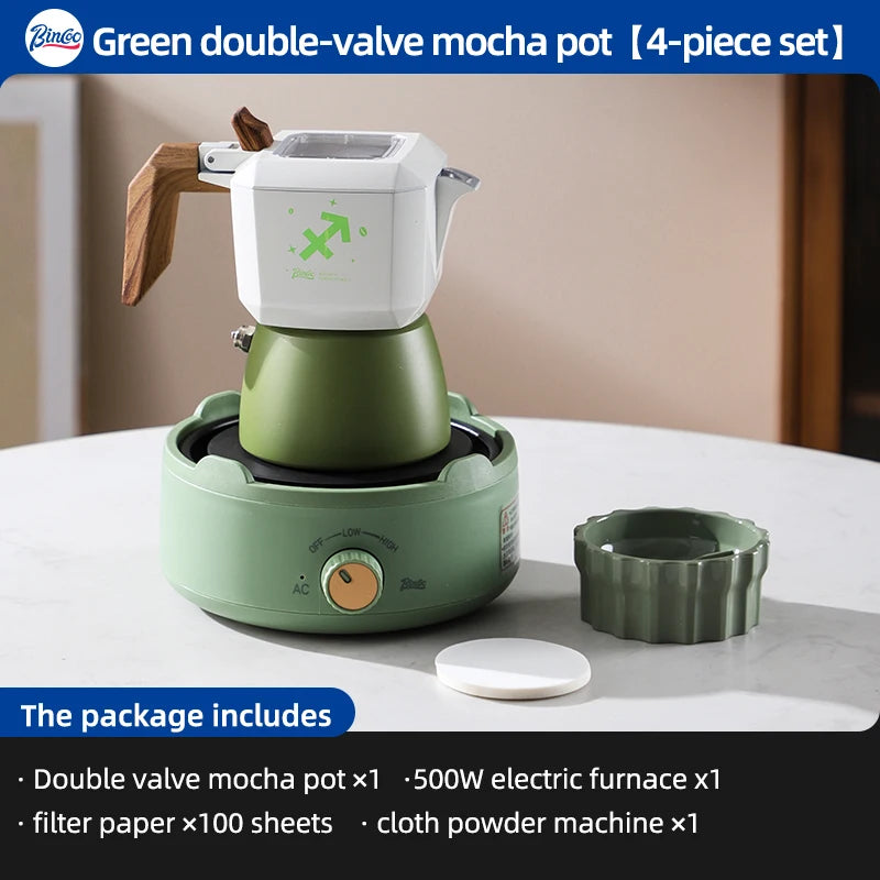 Bincoo Aries Sagittarius Star Dual Valve Moka Pot Espresso Extraction Pot Italian Home Barista Tools Electric Heating Stove 220V