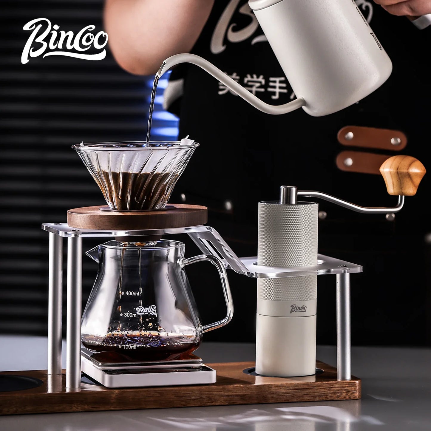 Bincoo Professional Coffee Dripper Stand Acrylic Body Anti-Slip Base and Sturdy Aluminum Frame for Secure Organized Storage