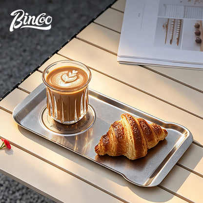 Bincoo Pure Titanium Coffee Serving Tray – Cafe Display Plate for Iced Americano, Latte, Cake & Dessert Storage Platter