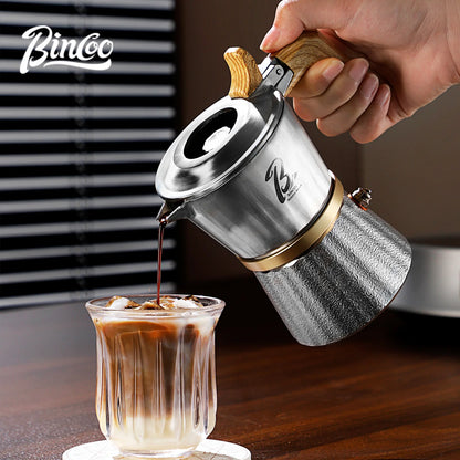 Bincoo Professional 3Valve Moka Pot 316 Steel Construction Rapid Heat Transfer No Coating Safe Home Use Compact Espresso Machine