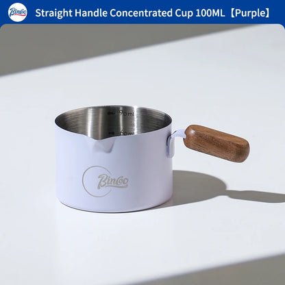 Bincoo Stainless Steel Espresso Measuring Cup With Wood Handle Espresso Shot Cup for Coffee Extraction and Milk Frothing Barista