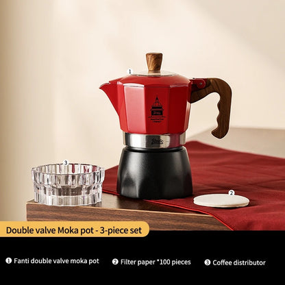 BINCOO Double Valve Moka Pot Coffee Maker with Electric Stove Home Pot Outdoor Mini Coffee Pot 2 Cups, stovetop espresso maker