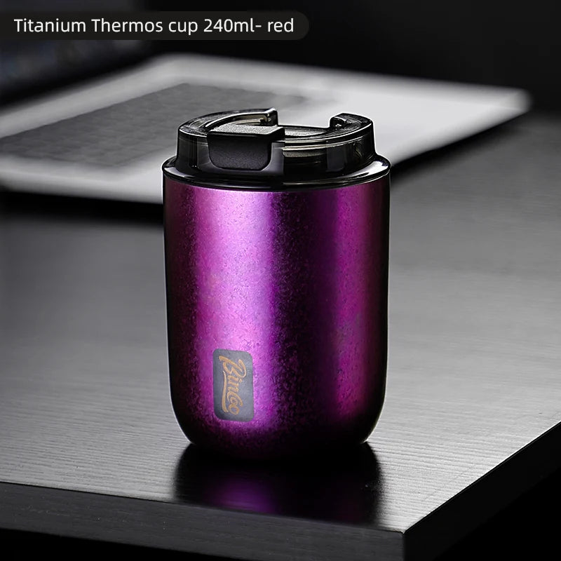 BINCOO 240ML Pure Titanium Coffee Thermos Cup Car Leak-proof Travel Thermal Mug Portable Vacuum Insulated Coffee Cup Gift Box