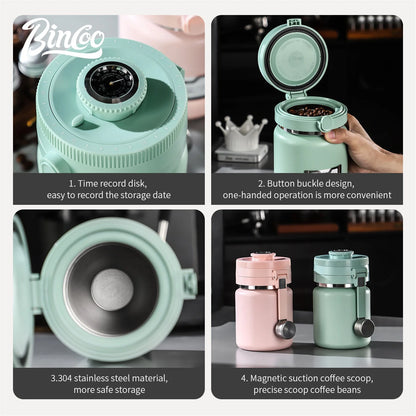 Bincoo 1000ML Stainless Steel Sealed Coffee Canister Vacuum Coffee Beans Bags Storage Camping Airtight Container For Food Fresh