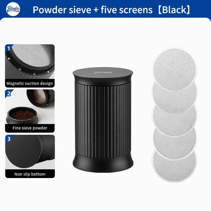 Bincoo Aluminum Alloy Coffee Powder Spreader With Five Powder sifter Mesh Shaker Duster Powder Sieve Professional Home Barista