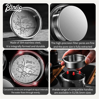 BINCOO Coffee Espresso Filter Basket Precision 51/58.5mm Coffee Machine Handle High Extraction Powder Bowl Portafilter 16/18/20g
