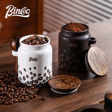 Bincoo Ceramic Coffee Bean Canister Sealed Jar Home Coffee Powder Storage Tank with Wooden Lid 500ML