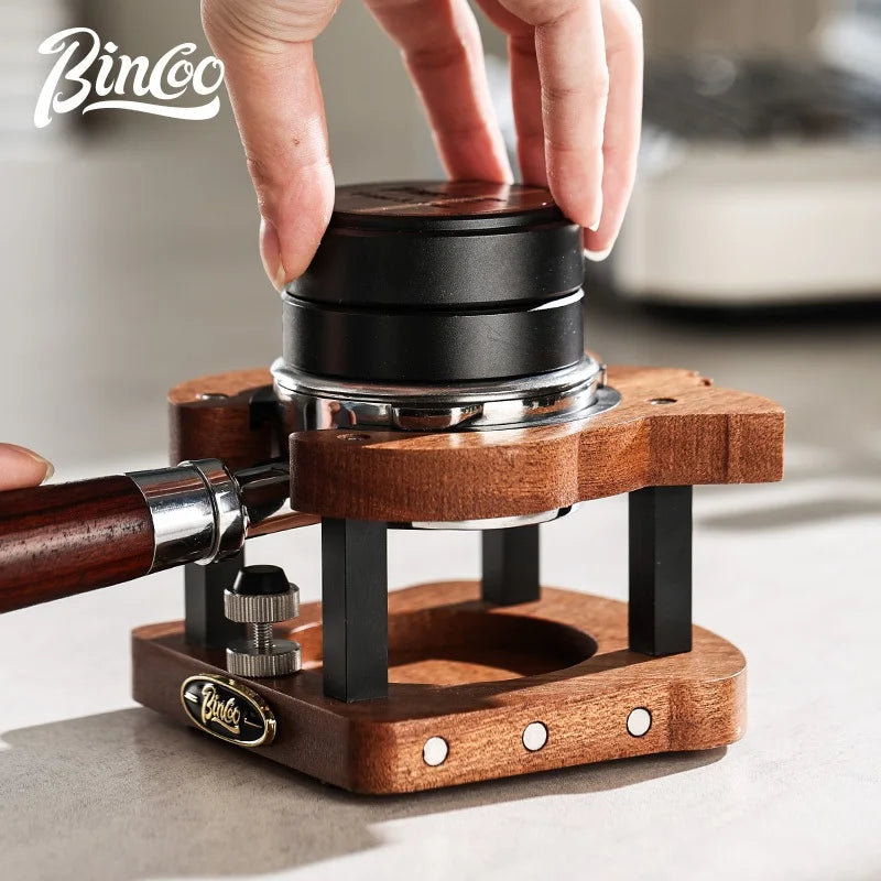 Bincoo Coffee Storage Base Powder Hammer Cloth Powder Dispenser Set Solid Wood Handle Filling Base With Magnetic 51/58MM