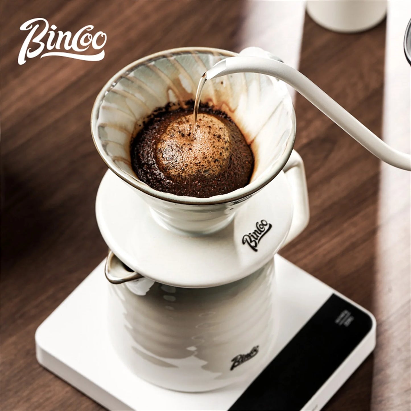 BINCOO Ceramic Coffee Filter Cup with Ceramic Coffee Pot Reusable Filters Coffee Maker Hand Brew Coffee Drip Funnel Filter Cup