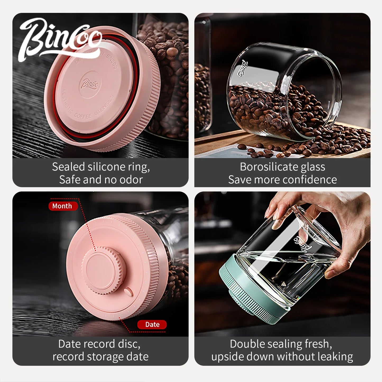 BINCOO Vacuum Sealed Tank Coffee Bean Storage Tank Household Glass Food Storage Jars Moisture-proof Airtight Sealed Container