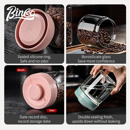 BINCOO Vacuum Sealed Tank Coffee Bean Storage Tank Household Glass Food Storage Jars Moisture-proof Airtight Sealed Container