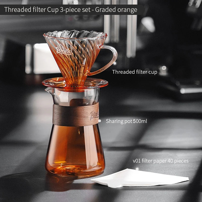 Bincoo Pour Over Coffee Maker Set Reusable Coffee Filter Dripper Glass Coffee Hand Brewing Coffee Sharing Pot Funnel Filter Cups