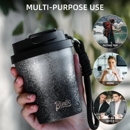 Bincoo 280ml Double Wall Ceramic Lined Travel Mug Portable Car Insulated Cup Stainless Steel Thermal Cup for Camping & Daily