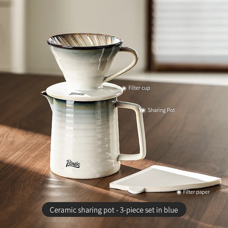 BINCOO Ceramic Coffee Filter Cup with Ceramic Coffee Pot Reusable Filters Coffee Maker Hand Brew Coffee Drip Funnel Filter Cup