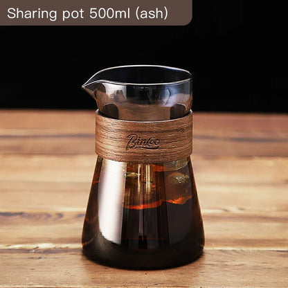 Bincoo 500ml Hand Brewed Coffee Sharing Pot with Wood Card Heat-Resistant High Borosilicate Glass Coffee Pot Coffee Barista Tool