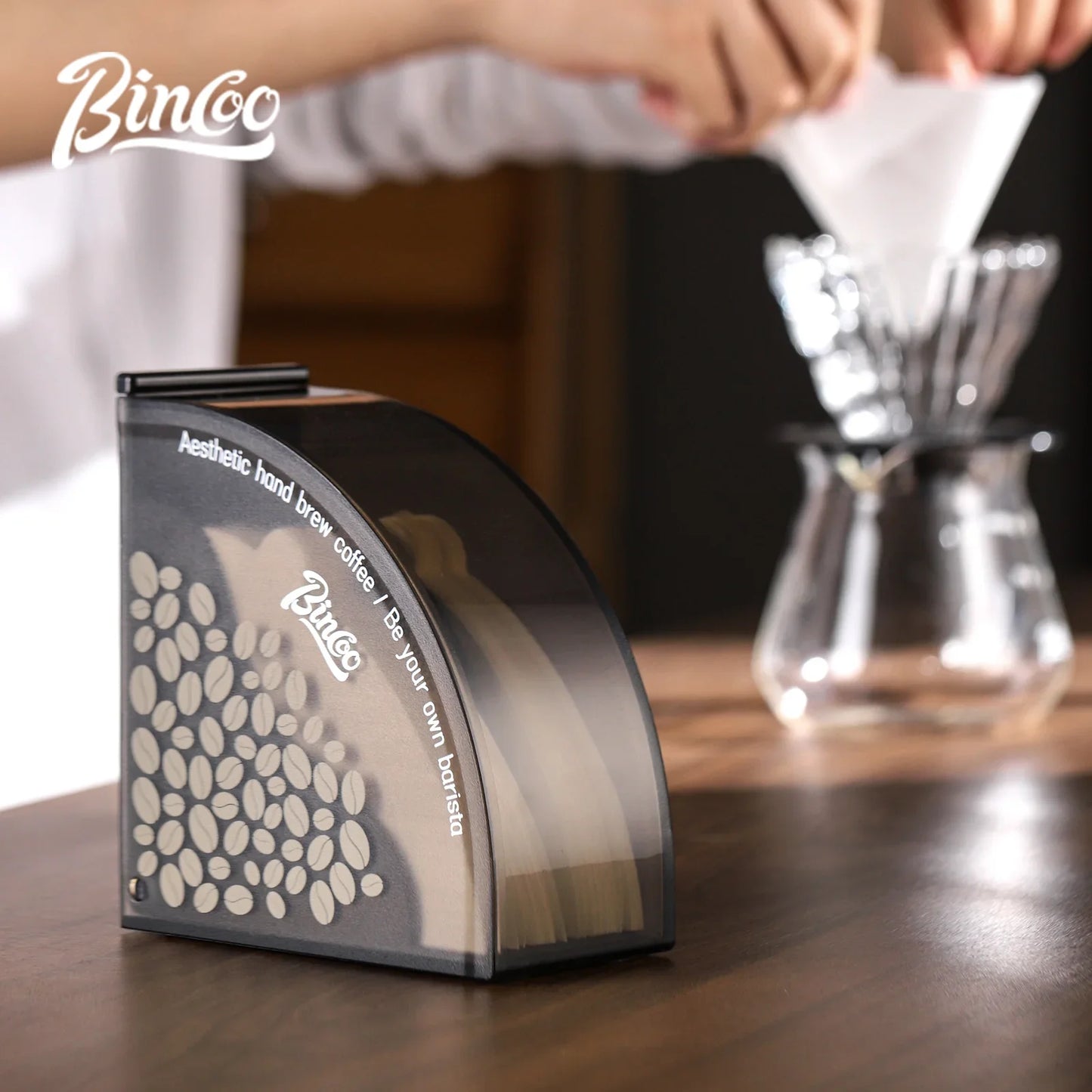 Bincoo Hot Sell Fan-shaped Coffee V Filter Paper Dust-proof Bar Storage Rack Storage Box Dustproof Filter Paper Box Barista Tool
