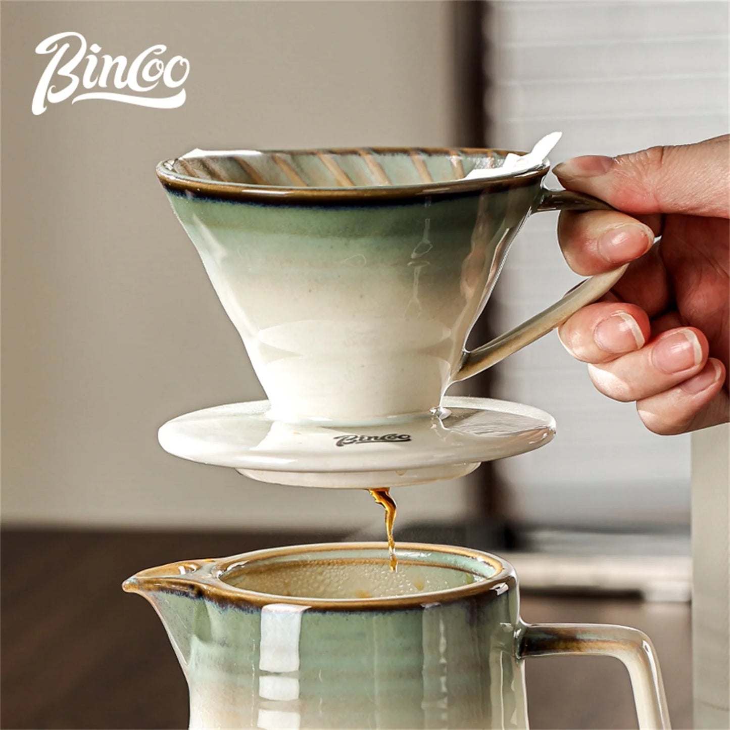BINCOO Ceramic Coffee Filter Cup with Ceramic Coffee Pot Reusable Filters Coffee Maker Hand Brew Coffee Drip Funnel Filter Cup