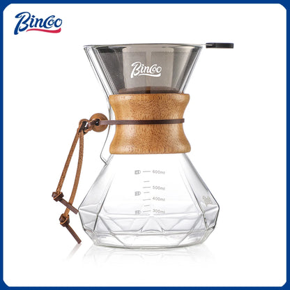 Bincoo Pour Over Coffee Maker Set Borosilicate Glass 800ml Coffee Sharing Pot Set Stainless Steel Coffee Filter Hand Dripper Pot