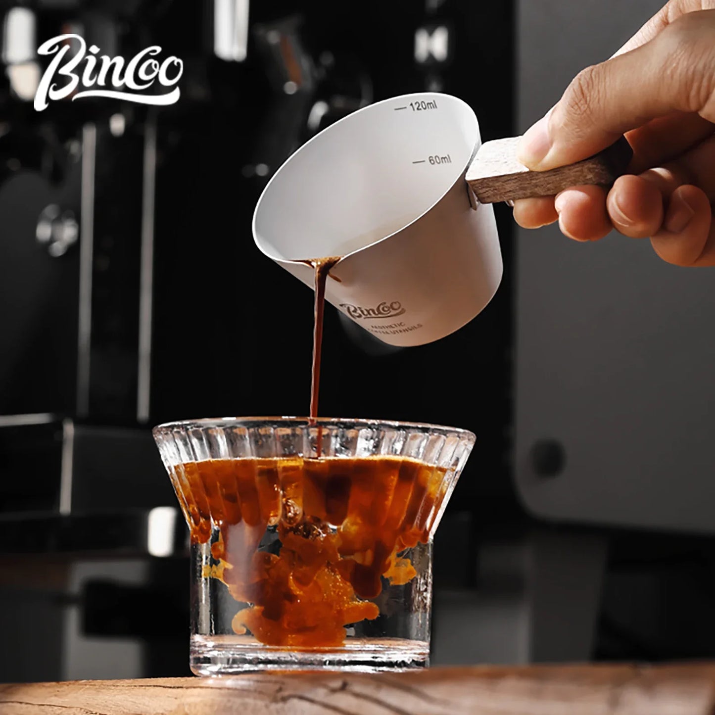 Bincoo 120mL Measuring Cup With Coffee Scale Stainless steel Coffee Extract Cup Italian Espresso Coffee Ounce Milk Cup